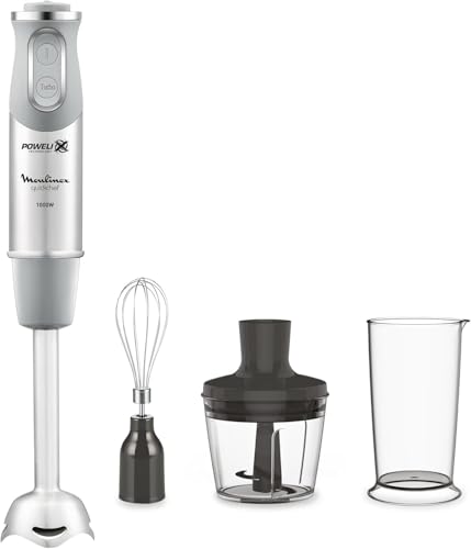 Moulinex QuickChef DD655D Batidora de Mano 1000 W, Regulador de 10 Velocidad Turbo, 3 Accesorios para Picar y Montar y Vaso Medidor, Cúpula Antisalpicaduras, Acero Moulinex QuickChef DD655D Batidora de Mano 1000 W, Regulador de 10 Velocidad Turbo, 3 Accesorios para Picar y Montar y Vaso Medidor, Cúpula Antisalpicaduras, Acero