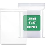 100-Count, (9" x 12") - 2.5 Mil Thickness Clear Zipper Reclosable Bag, Zip Bags, Ultra Heavy Duty Lock Seal Poly Plastic Bags for Prints, Photos, Documents, Clothing, T-Shirt