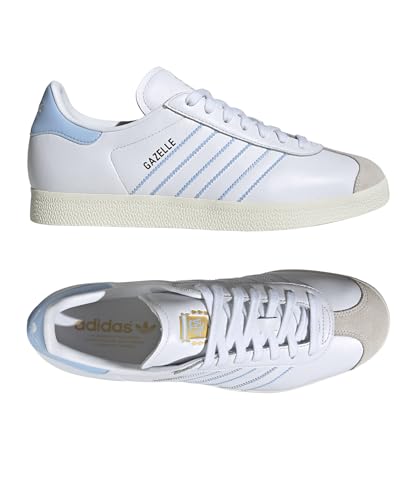 Image of adidas Gazelle National Team Retro Shoe, Cloud White /Glow Blue /Off White, Size 9.5