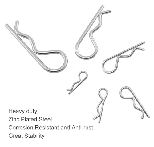 XBDZR 25 Pcs Cotter Pins, Cotter Pin Assortment Kit, Heavy Duty R Clips Hardware Pins, Zinc Plated Hairpins for Use On Hitch Pin Lock Systems - 5 Sizes