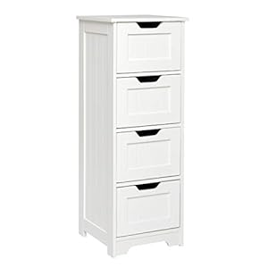Mondeer – Meuble Salle de Bain – Meuble de Rangement avec 4 Tiroirs en Bois Gain de Place Moderne pour Salle de Bain Salon Couloir Chambre Blanc 30 x 30 x 82 cm H1071BC04WT