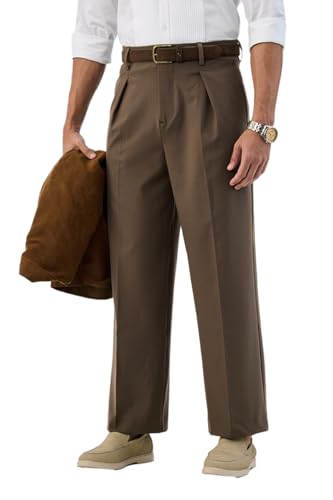 Image of SNITCH Men Casual Trousers | Baggy Fit Wide-Leg Design with Pleated Front & Button Closure | Durable Polyester Blend & Medium-Stretch Fabric for Summer Wear