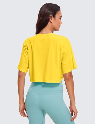 Image of CRZ YOGA Pima Cotton High Neck Crop T-Shirt | Workout, Naturally Soft, Loose Fit, Short Sleeve Tops for Women