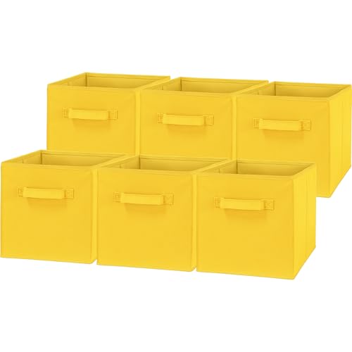 Simple Houseware Foldable Cube Storage Bins, 11-Inch Yellow, 6-Pack Fabric Cubes Organizer for Closet or Shelves