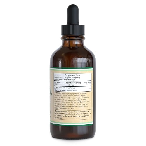 Colloidal Silver Liquid 20 PPM - 4 Fl OZ (Plata Coloidal with Dropper) 99.9% Pure, Gluten Free, Non-GMO by Double Wood Supplements
