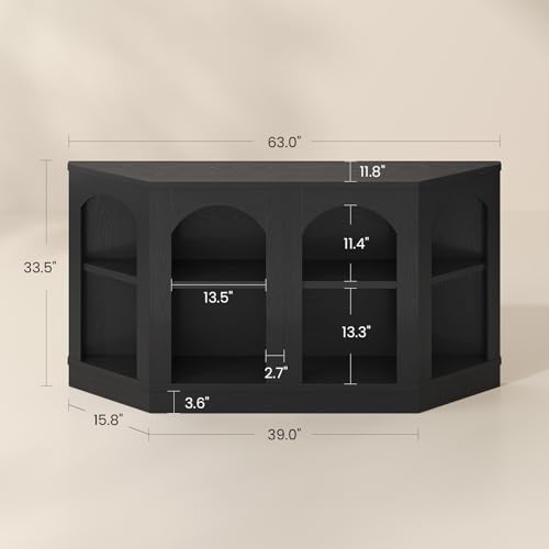 Image of 63 inch Long Console Table, Black Entryway Table with Shelves, Farmhouse Arched Console Table, Sofa Table for Living Room, Entryway, Black