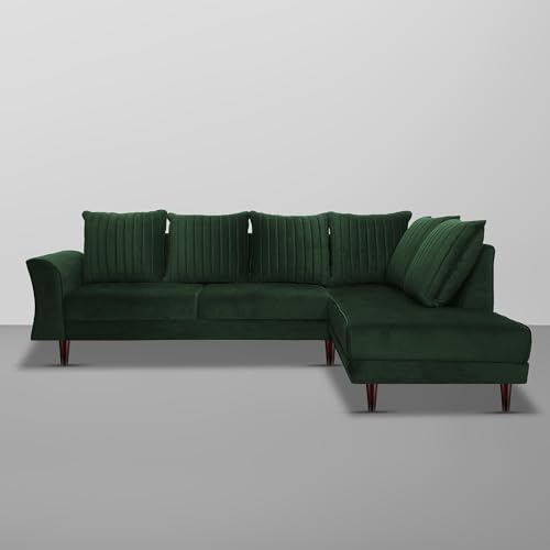Image of Gratly RHS 4 Seater L Shape Sofa Set for Living Room (Green Colour) Premium Fabric Sofa
