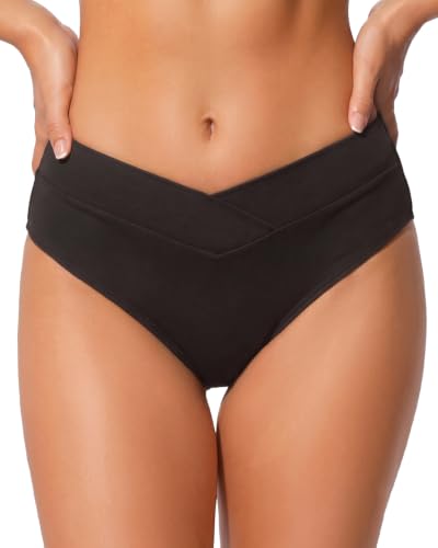 Daci Women Cheeky High Cut Bikini Bottoms V Cut Mid Rise Swim Bottoms Black