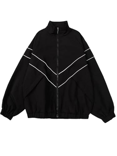 Image of GORGLITTER Men's Hip Hop Jacket Contast Binding Zip Up Long Sleeve Windbreaker Coats
