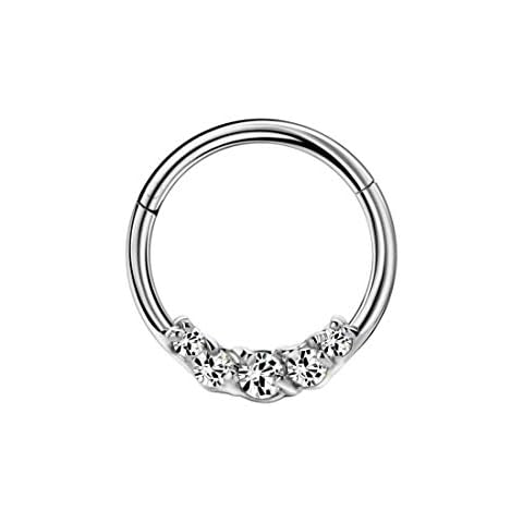 JOFUKIN 18 Gauge Nose Rings Hoop 5 Crystal Cluster Septum Clicker 18g 8mm Piercing Earrings for Women Daith Helix Earring Cover
