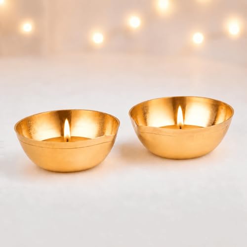 Best Navratri Home Decoration Items (2026) 32 Pure Brass Diya (Dia - 2.5 inches) Set of 2 | Diya for Pooja | Oi...