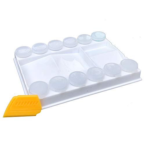 White Paint Palette with 12 Containers and Spatula - 8 x 6 Inch