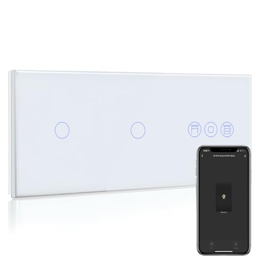 BSEED Interruttore Alexa con interruttore per tapparelle, doppio interruttore touch WiFi e interruttore smart per veneziane con app Smart Life/Tuya, funziona con Alexa e Google Home, bianco