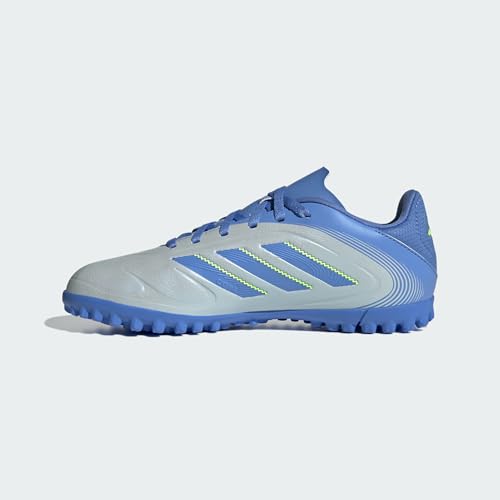 adidas Unisex-Adult Copa Pure 3 League Turf Sneaker, Halo Blue/Blue Fusion/Lucid Lemon, 8.5 Women/7.5 Men