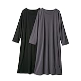 [ニッセン] パジャマ・ルームウェアトップス 3秒ルームワンピース2枚組（綿混・長袖） チャコールグレー+黒 L