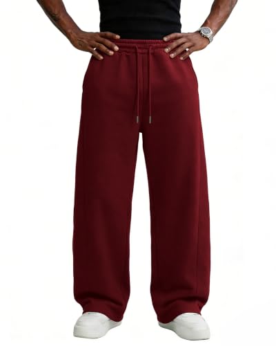 Image of Men's Baggy Sweatpants Cotton Fleece Wide Leg Lounge Sweat Pants Drawstring Waist Jogging Pants with Pockets