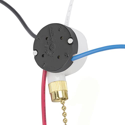 Ceiling Fan Switch 3 Speed 4 Wire, Ze-208S Zing Ear E89885 Fan Pull Chain Switch, With 4 Pre-Installed Wires, Brass Chain #TOP4