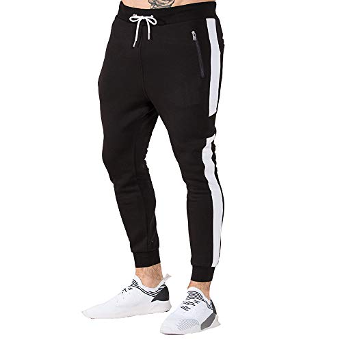 EVERWORTH Men's Gym Slim Fit Tapered Sweatpants Workout Jogger Pants Running Fitness Activewear with Zipper Pockets Black XL