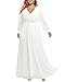 Pinup Fashion Women Plus Size Wedding Dress Long Sleeve White Bridal Shower Formal Chiffon Bride Elegant Wrap Ruched A-Line Maxi Dress