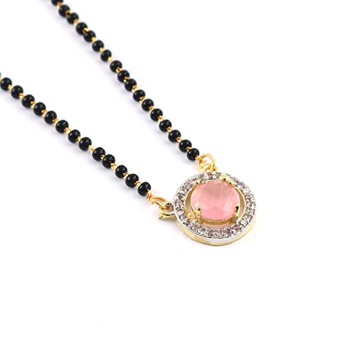 JewarHaat Indian Ad Cz Two-Tone Silver Gold-Plated CZ-Studded & Beaded Mangalsutra for Women