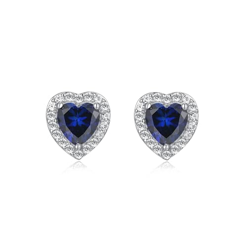 Amazon Essentials Sterling Silver Created White Sapphire Halo Heart Stud Earrings, (previously Amazon Collection)2