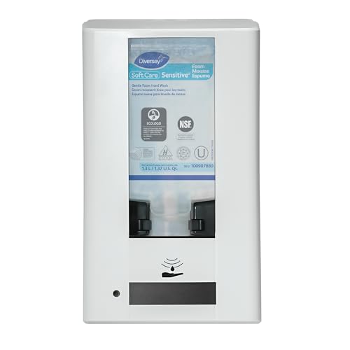 Image of Diversey IntelliCare Hybrid Hand Hygiene Dispenser, White, 6 Pack | Foam and Liquid Compatible, Large Sight Window, Dual Dosage Settings, ADA Compliant, Battery Assisted