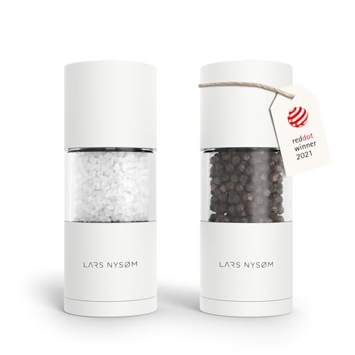 Image of LARS NYSOM Salt and Pepper Grinder Set I Salt and Pepper Mills with Adjustable Ceramic Grinder 2 pieces I Manual Design Spice Mill Set (Pure White)