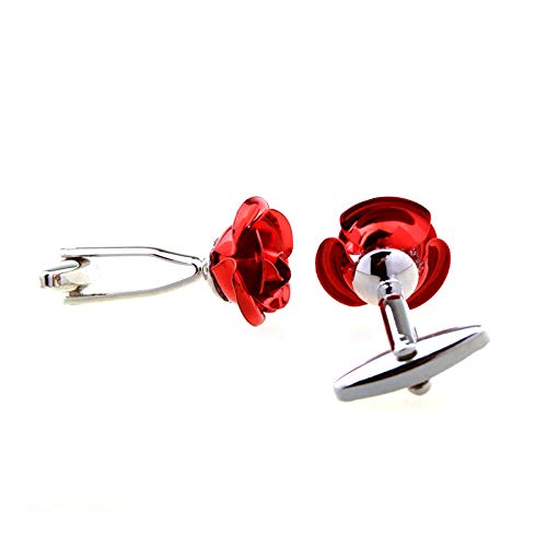 MRCUFF Rose Red Flower Pair of Cufflinks in a Presentation Gift Box with Polishing Cloth3