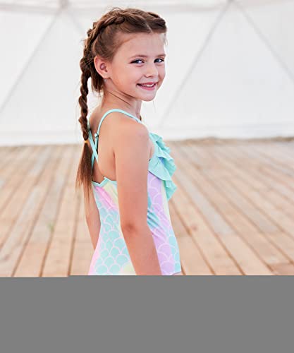 Girls One Piece Swimsuits Mermaid Ruffle Bathing Suits Adjustable Straps Swimsuit Size 5 #TOP3
