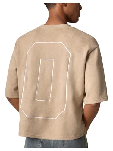 GORGLITTER Men's Cropped T Shirt Boxy Crop Tees Top Number Graphic Short Sleeve Crewneck Faux Suede Shirts Streetwear