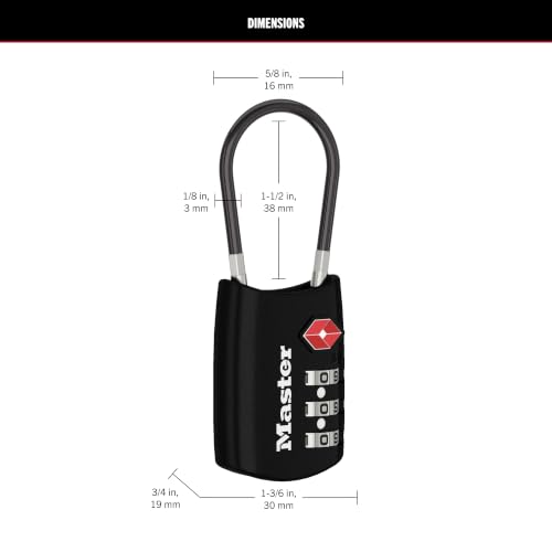 Image of Master Lock TSA Luggage Lock Resettable Travel Lock Black 4 Pack 4688BLKEC4 | Resettable combination, TSA approved travel security lock, TSA accepted luggage lock for suitcases, backpacks, travel, 4 pack