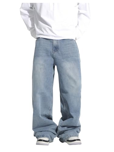 Verdusa Men's Hip Hop Baggy Jeans Vintage Wide Leg Loose Denim Pants Streetwear