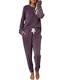 Eurivicy Women's Loungewear Set Solid 2 Piece Long Sleeve Pullover and Drawstring Sweatpants Sport Outfits Sets