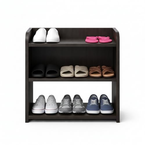 Image of FireBees Shoe Rack Wooden for Home | 3 Tier Shoe Stand Organizer for Entryway & Hallway | Footwear Storage Shelf for Shoes, Slippers & Sandals (Dark Brown, 40.6x25.4x50.8 cm)