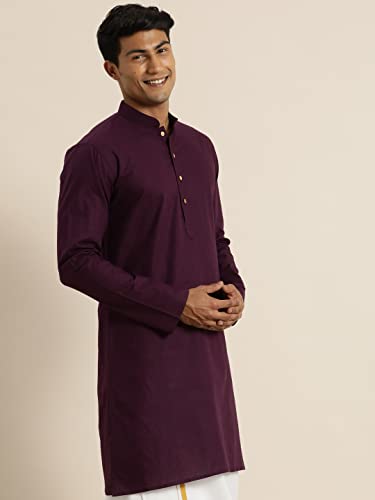 Image of VASTRAMAY Men Cotton Linen Solid Kurta | Cool & Breathable Ethnic Wear with Mandarin Collar for Eid, Holi & Festive Occasions