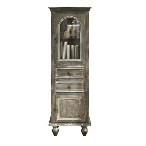 Image of LKTART 60 inch Tall Kitchen Pantry Storage Cabinet,Narrow Display Cabinet | Solid Wood Frame;Farmhouse /French Country Narrow Corner Glass Display Cabinet;Narrow Storage Cabinet;Tall Accent Cabinet