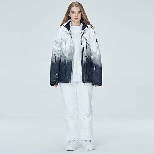 7HAHA3 Fato de esqui para homem casais com capuz design de gradiente de tinta impermeável moda para