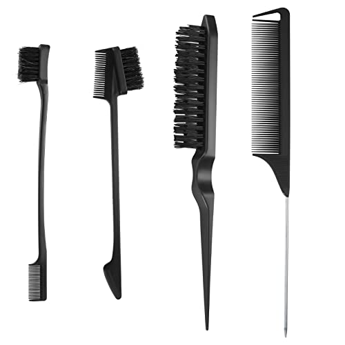 4 Piezas Set de Cepillo de Peinar, Kit Peine Peinar Cabello, Peine de Cerdas, Peine Cepillo de Pelo, Cepillo de Bordes, Peine de Peinado Peine de Aseo Peine de Cola de Rata