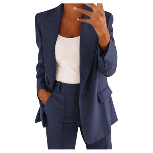 Women's Fall 2 Piece Outfits Solid Business Dressy Blazer Jacket and Wide Leg Pants Pockets Casual Office Suit Sets