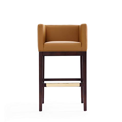 Butaco Manhattan Comfort Kingsley de cuero sintético, diseño moderno de mediados de siglo, madera de haya nogal con reposapiés de metal dorado, completamente ensamblado, altura del asiento 30 pulgadas, juego de 3, color camel miniatura 5
