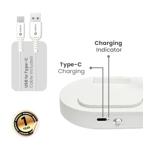 Image of Toreto London Smart LED Desk Lamp with Digital Clock, 45-Min Timer, 3 Light Modes, Detachable Pen Holder, Touch Control, Type-C Charging, ABS Body (White)