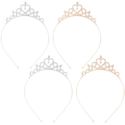 Smallcat 4 Corone Con Strass Da Donna, Fasce Scintillanti E Scintillanti, Con Cristalli, Corona A Forma Di Cuore Da Sposa, Per Matrimoni, Feste, Compleanni, 2 Oro, 2 Argento