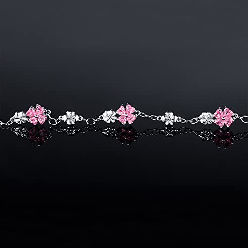Image of JIANGXIN Lucky Four leaf clover 925 Sterling Silver Birthstone Chain Link Bracelet for Women Gemstone Jewelry Shamrock Birthday Gift 16+4cm