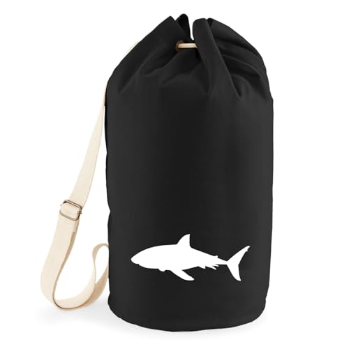 Huuraa Seesack Hai Silhouette Geschenk 20 Liter Rucksack Black Baumwolle Hai Geschenkidee