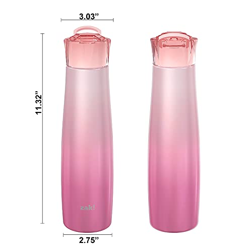 Image of Zak Designs 20 oz Jewel Vacuum Insulated 18 /8 Stainless Steel Water Bottle with Leak-Proof Lid, Keeps Cold and Fits In Car Cup Holders for Travel (20 oz, Pink Diamond)