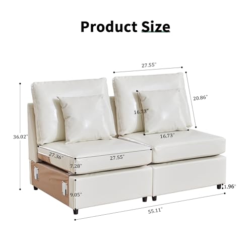 Image of RARZOE Modular Sectional Couch Armless Seats Module, Faux Leather Sofa 2 Armless Chairs Middle Module Seats, Modular Sectional Sofa Module for Living Room Home Theater,Beige