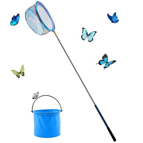 OMIGA Red de Pesca Cazamariposas con 1 Cubo Playa Plegable Red Pesca Niños para Exteriores Atrapar Insectos Pesca Actividades al Aire Libre Actividades de Jardín Ciencia Exploración