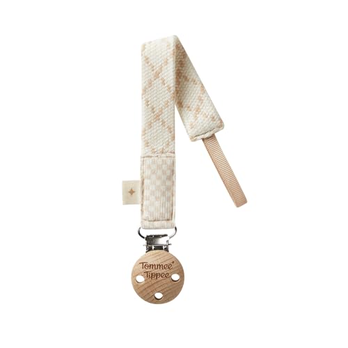 Tommee Tippee Comforter Clip 0+ Months 1 Pack Organic Cotton Compatible with Any Soother Loop-on Design Natural Beech Wood and Stainless Steel Soother Clip Cream