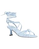 Coutgo Womens Strappy Heels Kitten Heel Lace Up Sandals Open Square Toe Knot Fashion Heeled Sandal Shoes, Light Blue, Size 10