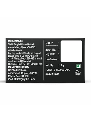 BEARDO Hemp Non Tinted Lip Balm for Men, 7g | For Soft Kissable Lips | Lip Mask For Dry, Cracked and Chapped Lips| Lip Repair & Protection with Hemp Seeds,White